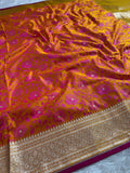 Yellow Banarasi Mashru Silk Saree with Dual Tone Tanchoi Jacquard Woven Design MKS095