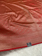 Red Banarasi Dupion Silk Saree with Embossed Antique Zari Weaving & Rich Antique Zari Pallu | STF85