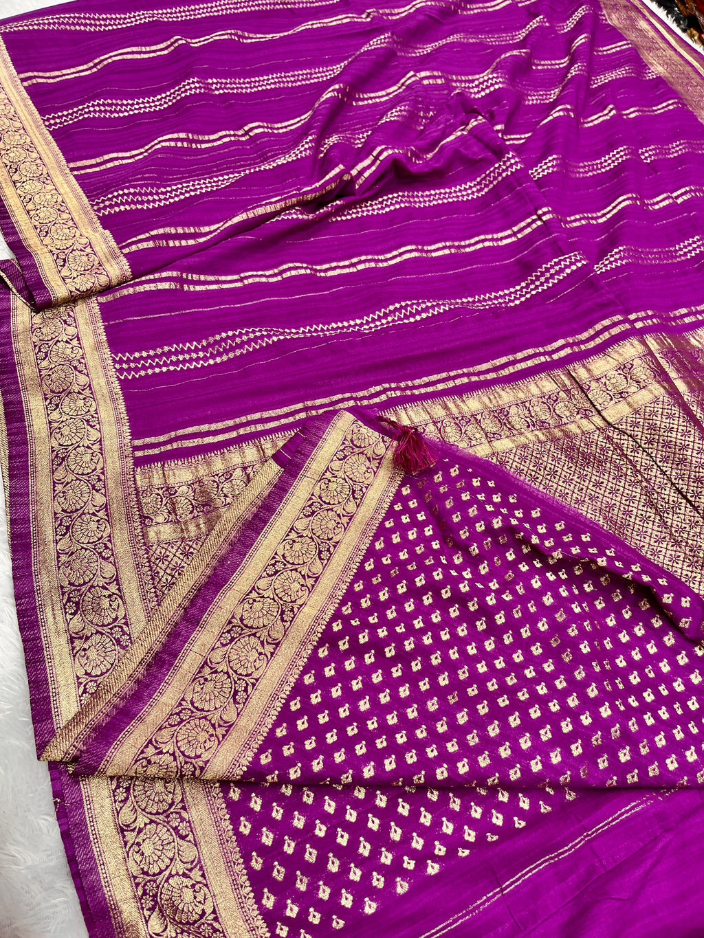 Raw Silk Zari Lining Magenta color  Saree RS003