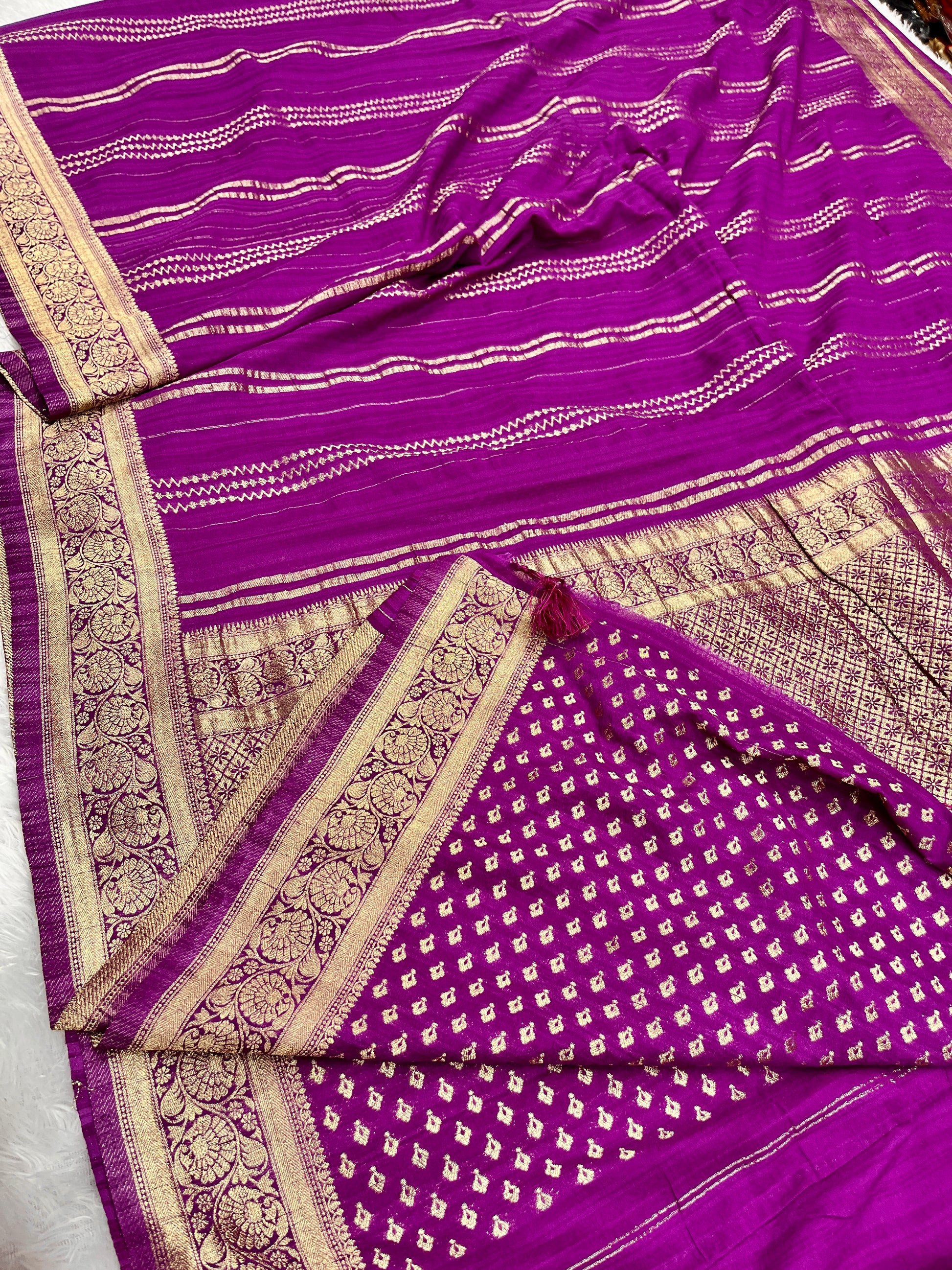 Raw Silk Zari Lining Magenta color  Saree RS003