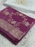 Strawberry Banarasi Mashru Silk Saree with Jacquard Woven Jaal Design & Fancy Border MKS141