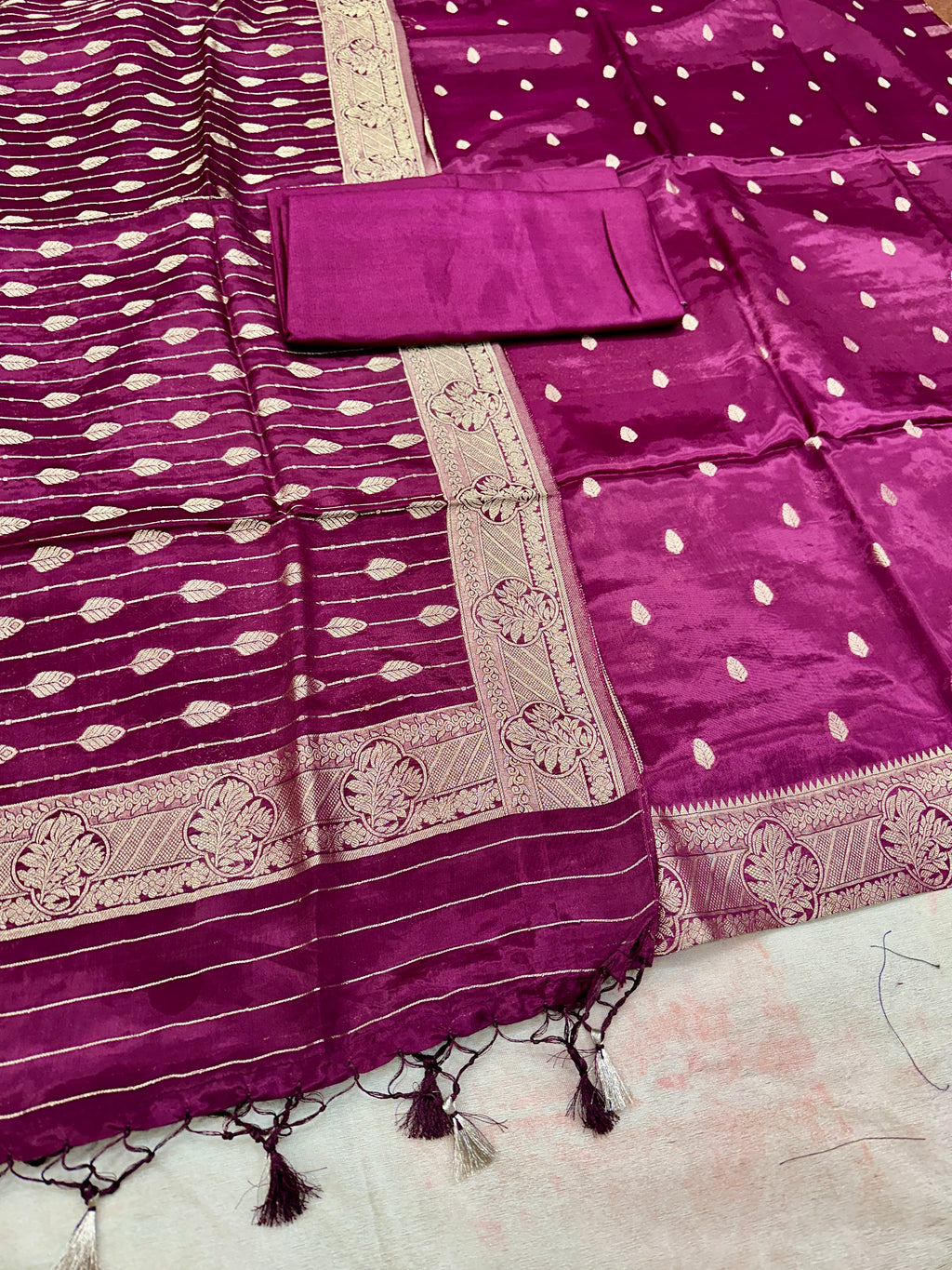 ✨ Banarasi Jacquard Gap Buti HO Silk 3-Piece Unstitched Dress Material MSS21