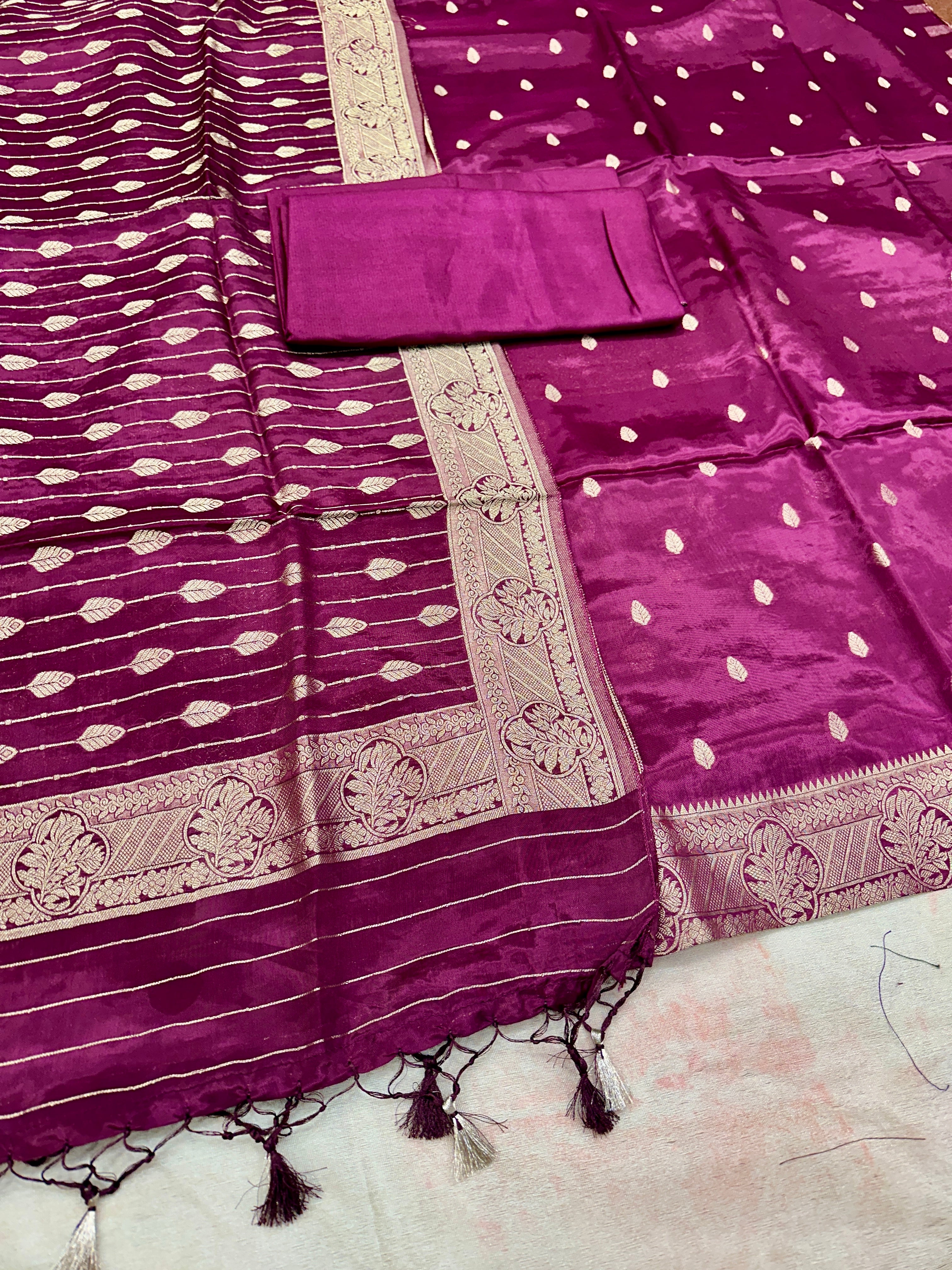 ✨ Banarasi Jacquard Gap Buti HO Silk 3-Piece Unstitched Dress Material MSS21