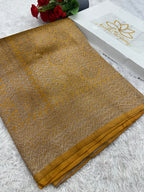 Mustard Yeallow Banarasi Dupion Silk Saree with Embossed Antique Zari Weaving & Rich Antique Zari Pallu | STF73