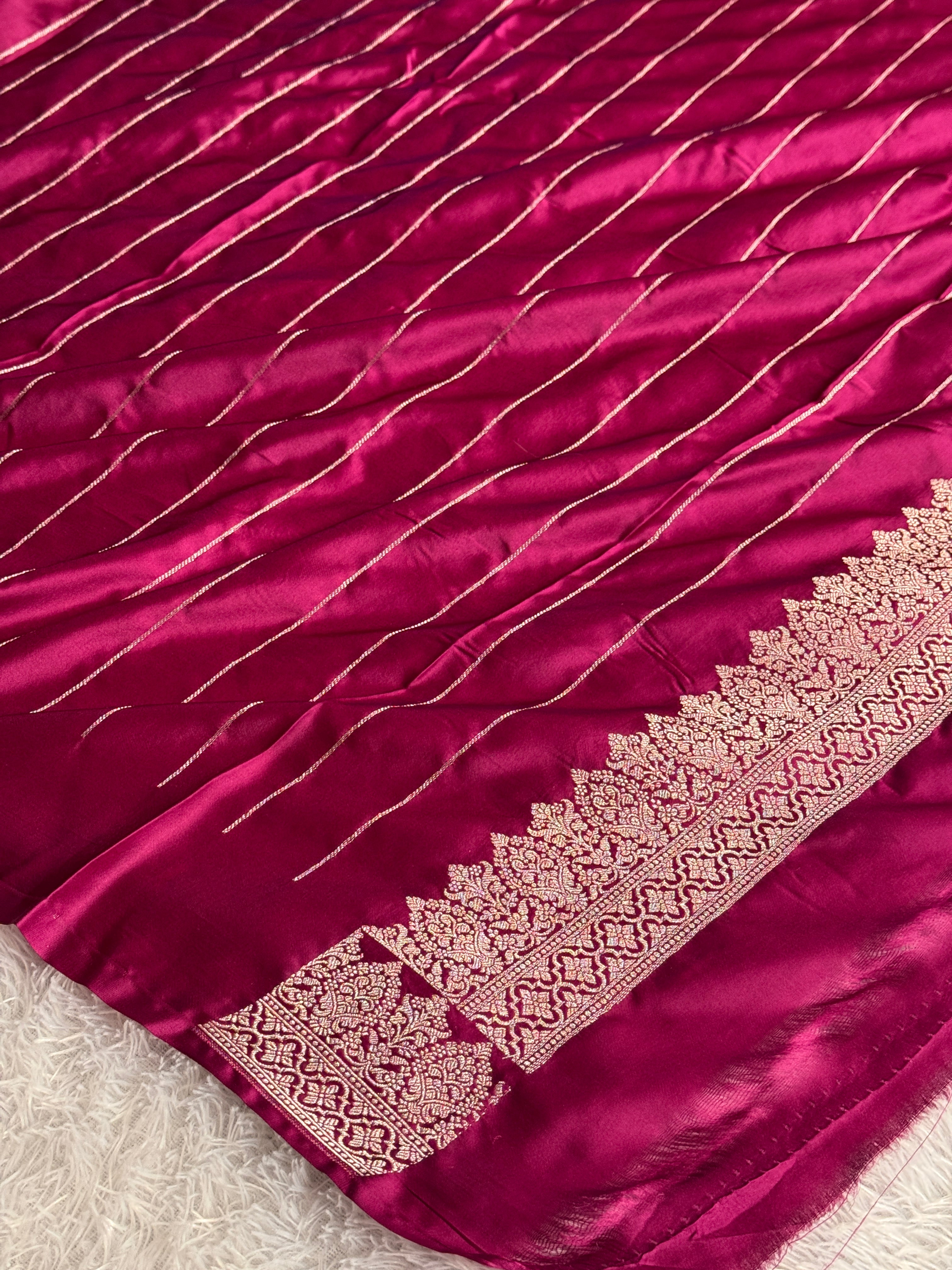 Pink Magenta Mashru Kataan Silk Saree with Meenakari Buta & Rich Zari Woven Pallu | MKS699