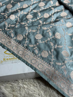 Grey Banarasi Mashru Silk Saree | Satin Finish | Jaal Woven Pattern | Running Blouse MKS228