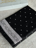 Elegant Black Banarasi Mashru Silk Saree with All-Over Buta Weave & Rich Zari Pallu | MKS818