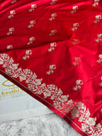 Red Mashru Kataan Silk Banarasi Saree with Buta Woven Design | Kaashi Threads (MKS522)