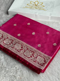 Pink Banarasi Mashru Silk Saree with Dark Pink Contrast and Jacquard Woven Buti Pattern MKS0113