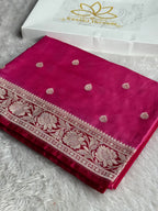 Pink Banarasi Mashru Silk Saree with Dark Pink Contrast and Jacquard Woven Buti Pattern MKS0113