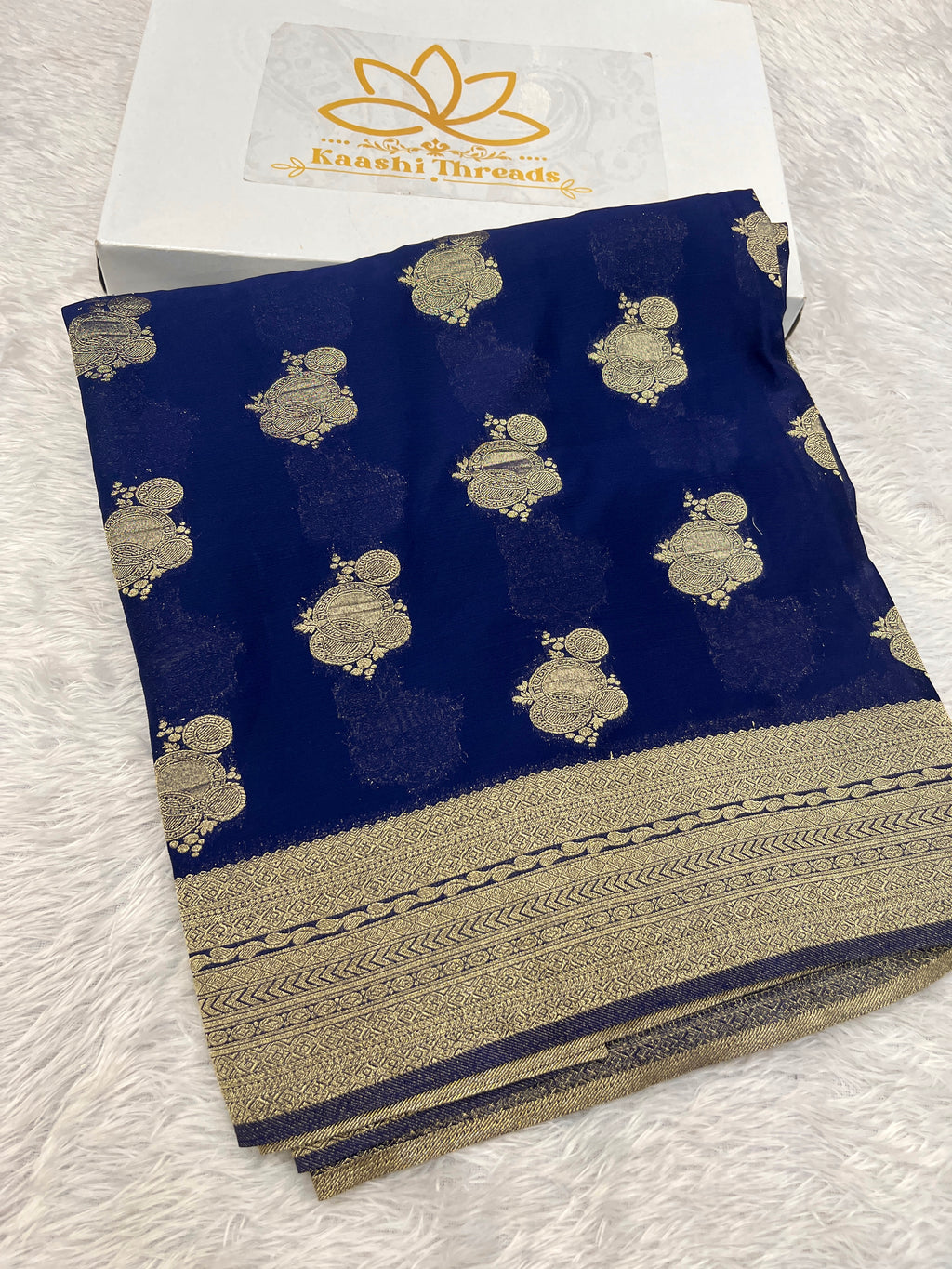 Chinon Silk Karry  Buta  Design Navy color  Saree CN08