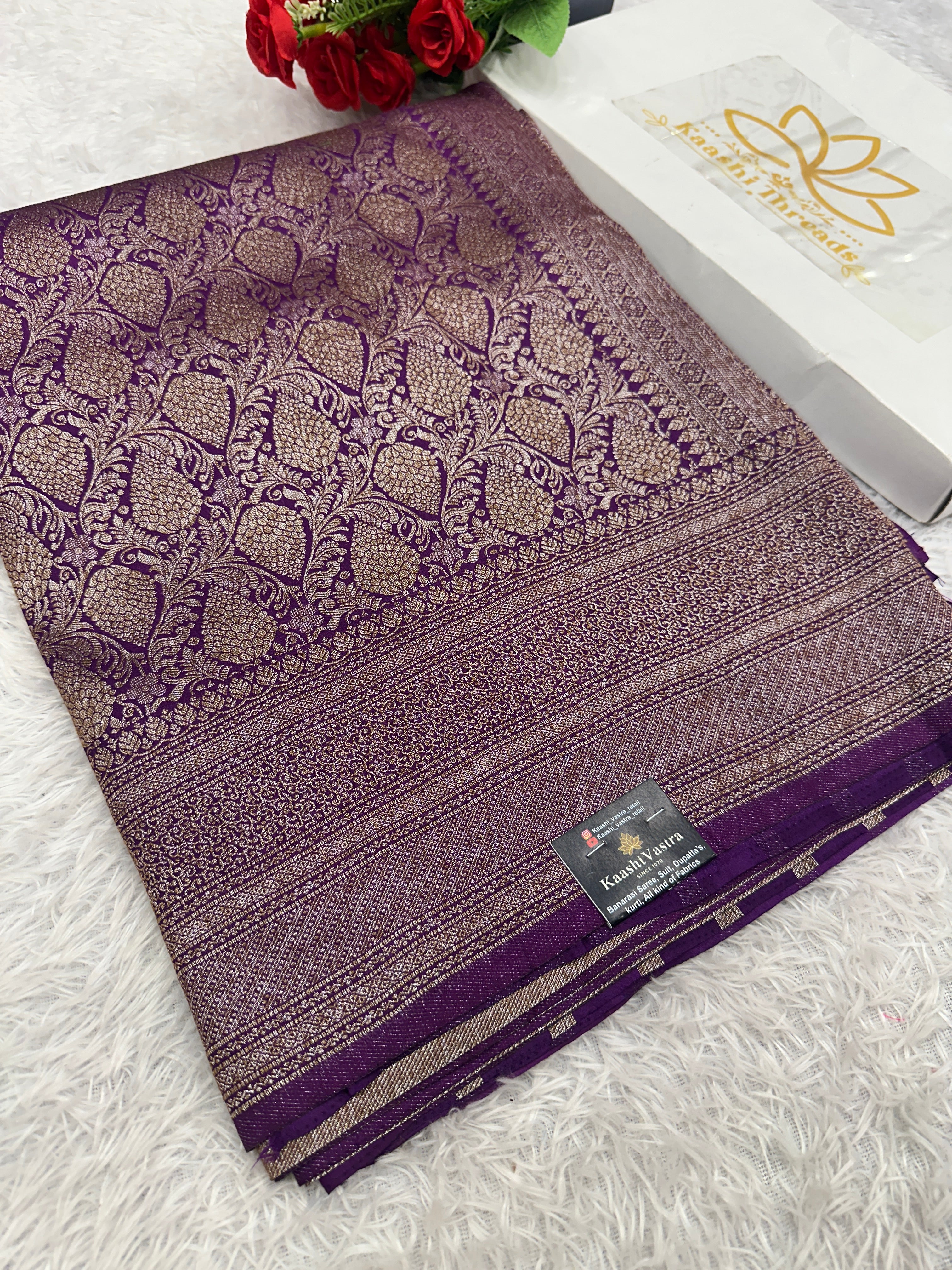 Magenta Banarasi Dupion Silk Saree with Embossed Antique Zari Weaving & Rich Antique Zari Pallu | STF74