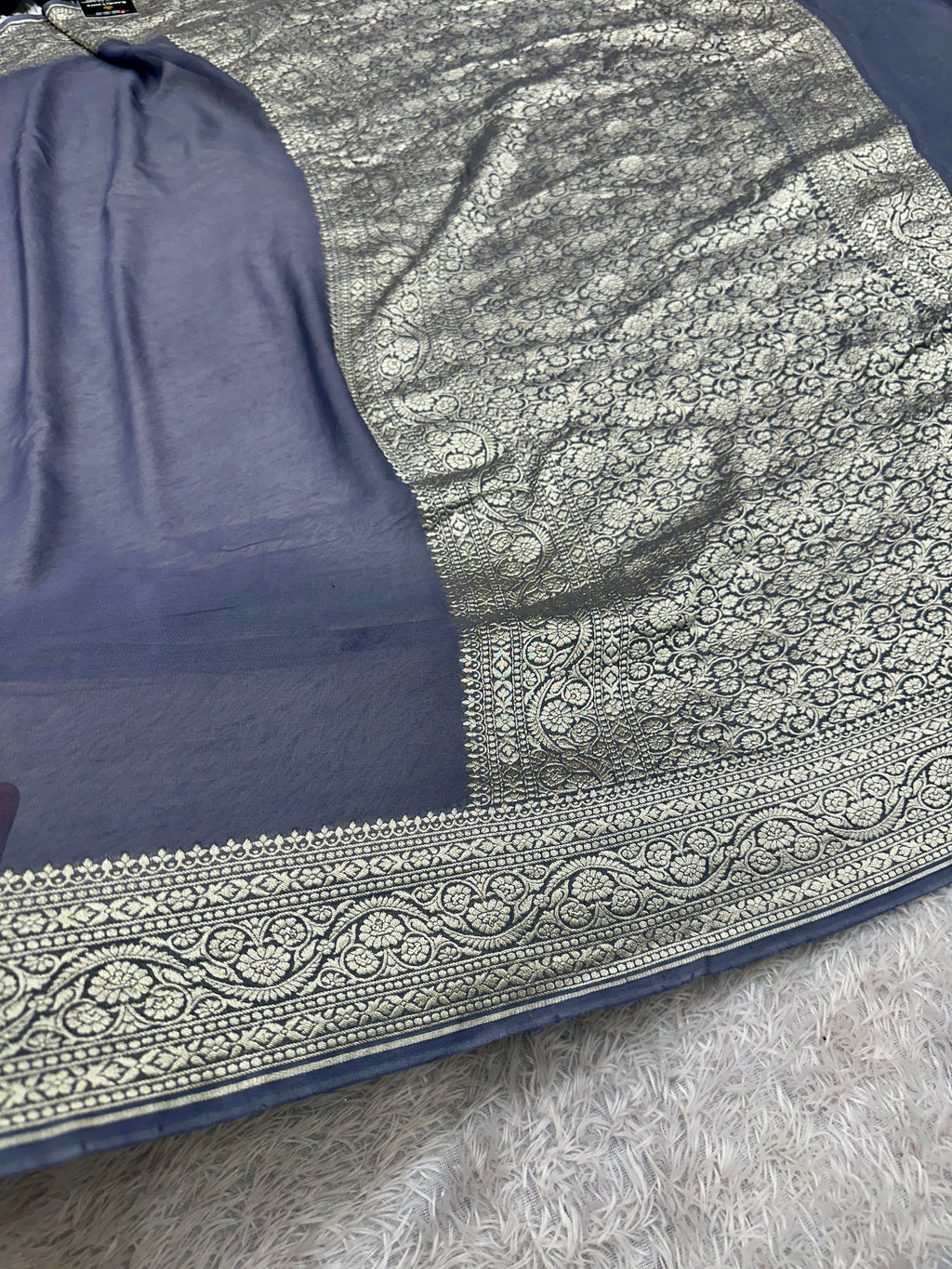 Elegant Pure Silk Khaddi Georgette Saree with Rich Nimzari Woven Border, Pallu & Blouse PS151