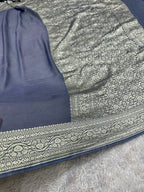 Elegant Pure Silk Khaddi Georgette Saree with Rich Nimzari Woven Border, Pallu & Blouse PS151
