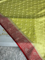 Lemon Yellow Mashru Kataan Silk Saree with Tanchhoi Zari Meenakari & Contrast Red Pallu | MKS811
