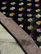 Authentic Banarasi Black Mashru Kataan Silk Saree with Meenakari Buta Weaving & Rich Zari Pallu – MKS705