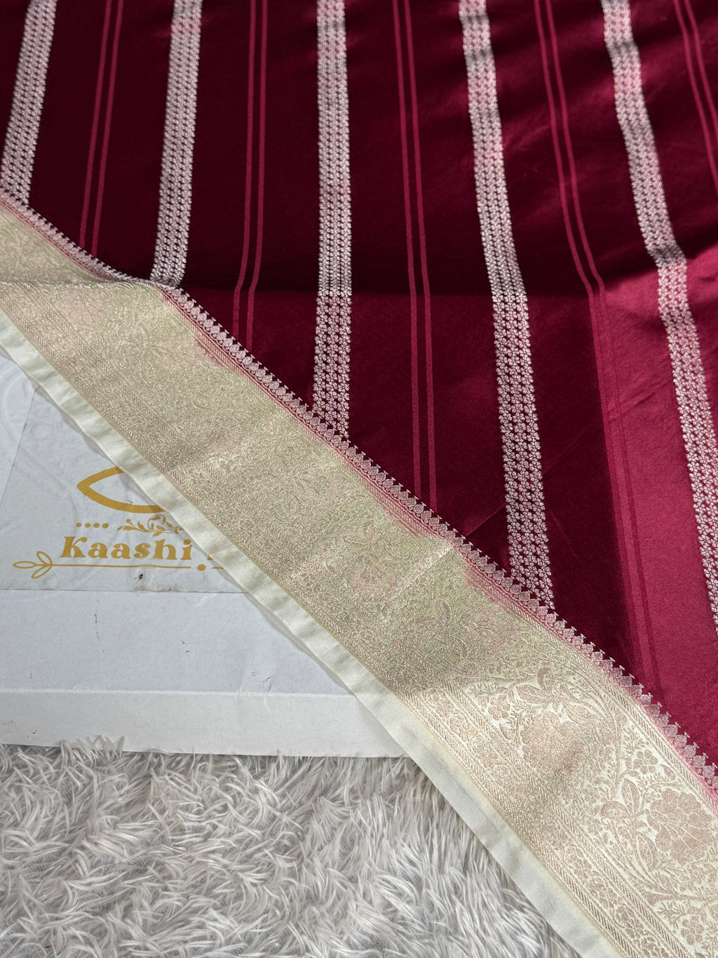 Wine & Beige Mashru Kataan Silk Banarasi Saree with Rich Zari Pallu | MKS787