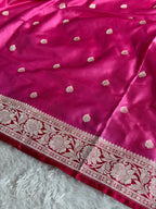 Pink Banarasi Mashru Silk Saree with Dark Pink Contrast and Jacquard Woven Buti Pattern MKS0113