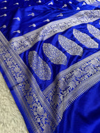 Royal Blue Banarasi Mashru Silk Saree with Jacquard Woven Floral Buta Design MKS097