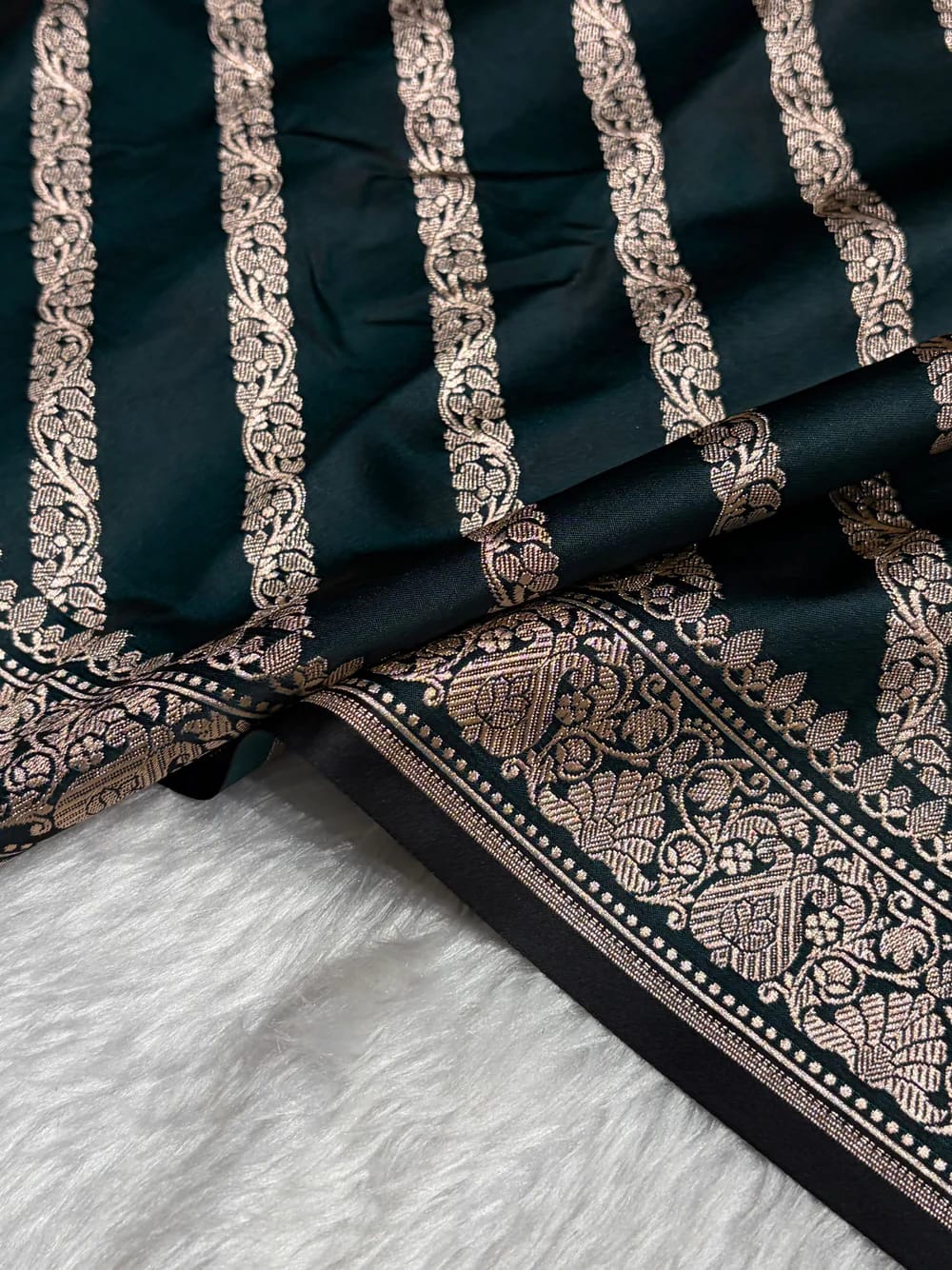 Banarasi Mashru Kataan Silk Saree Featuring Aaddha Zari Weave with Rich Zari Pallu – MKS413