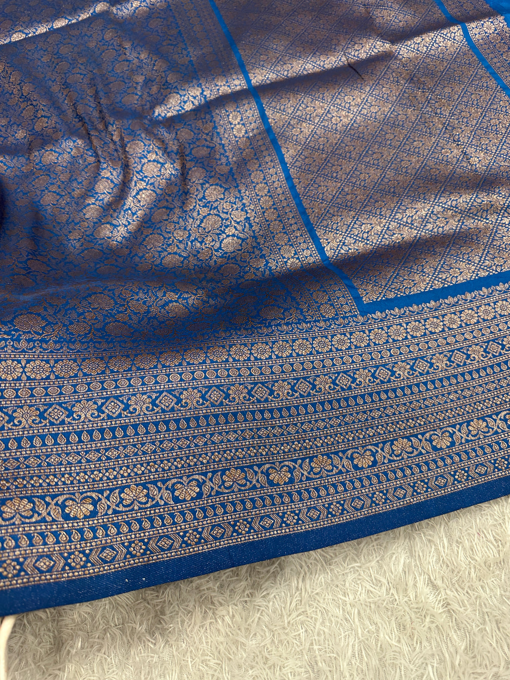 Light Blue Banarasi Dupion Silk Saree with Embossed Antique Zari Weaving & Rich Antique Zari Pallu | STF112