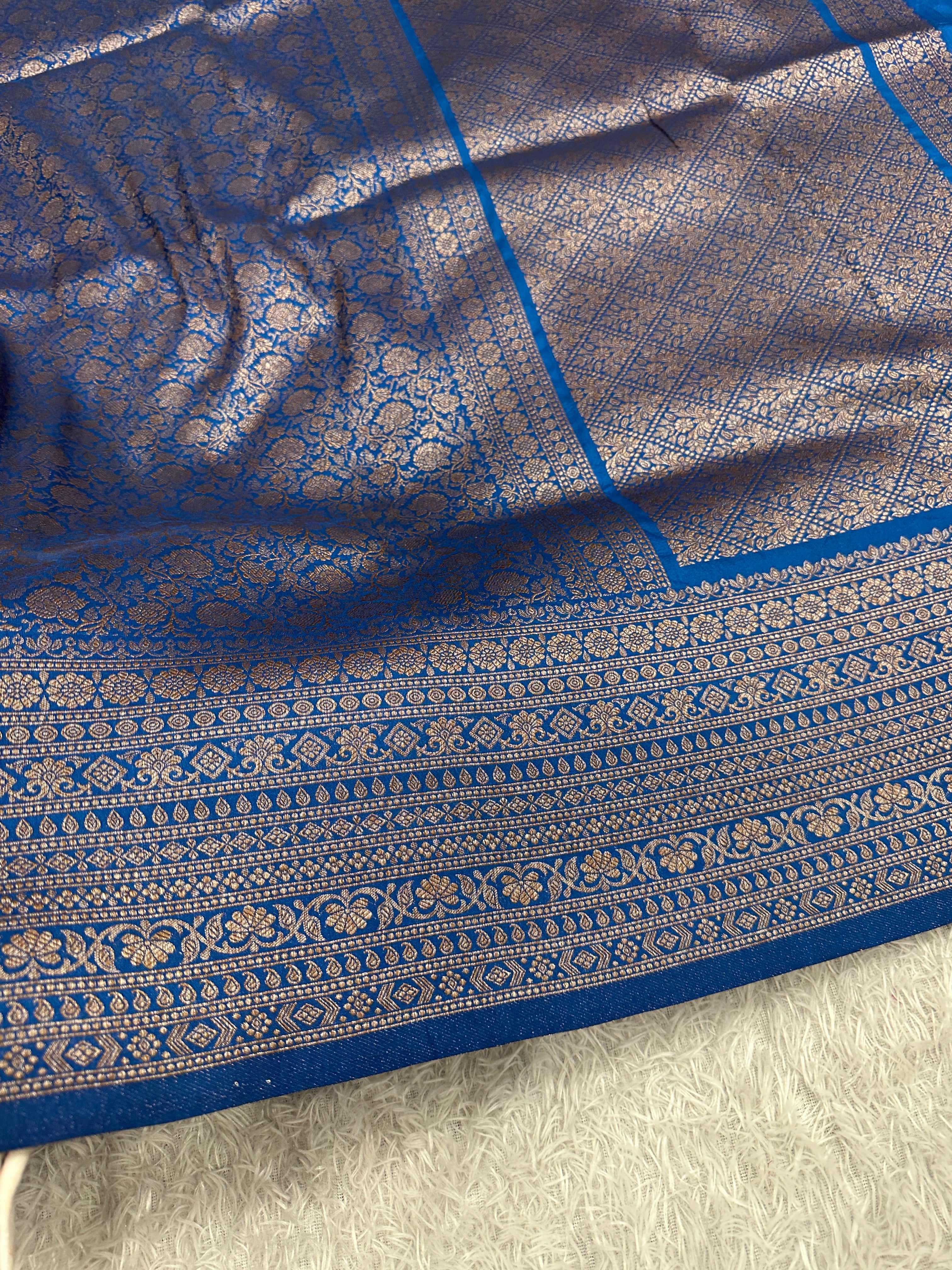 Light Blue Banarasi Dupion Silk Saree with Embossed Antique Zari Weaving & Rich Antique Zari Pallu | STF112