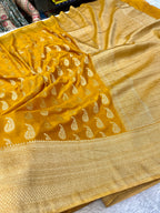 Chinon Silk Karry  Buta  Design Mustard color  Saree CN07