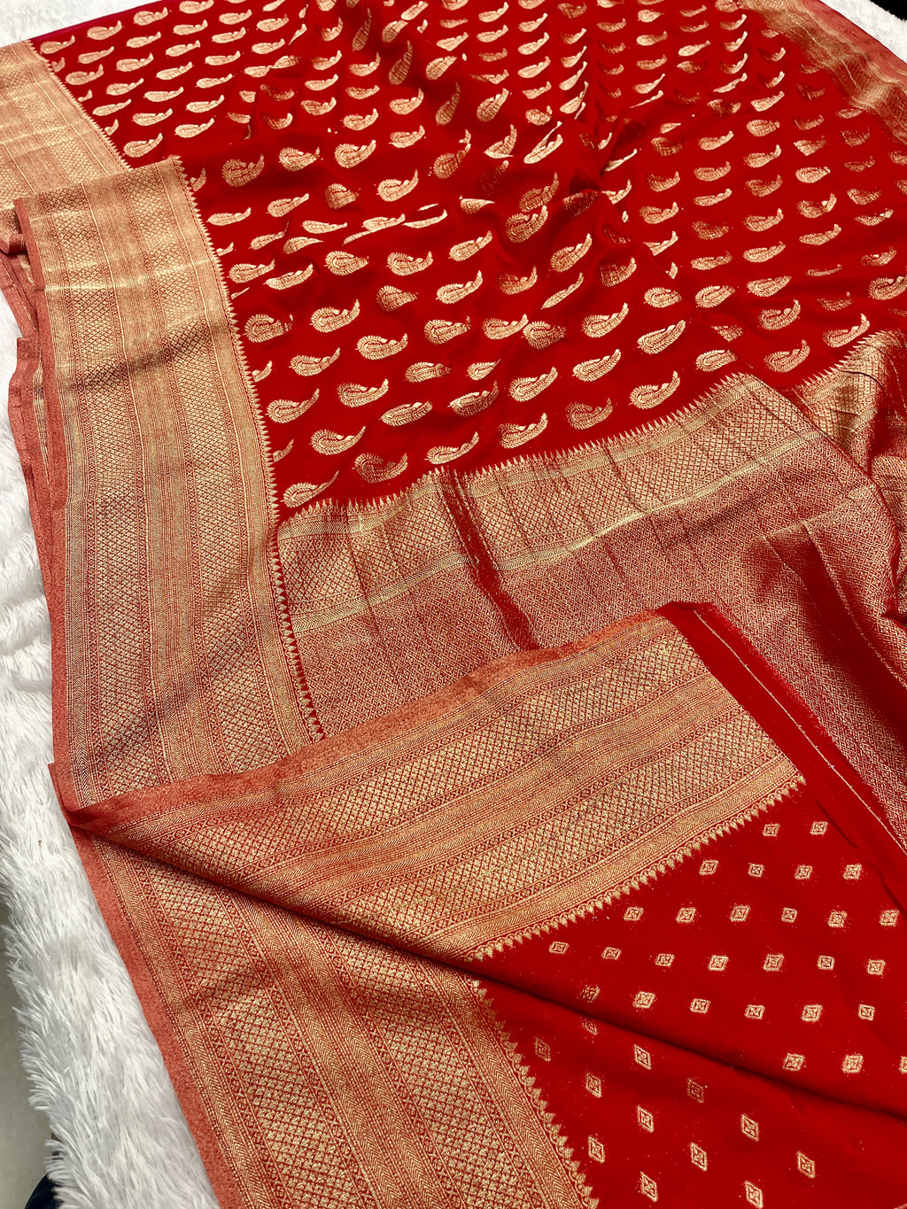 Chinon Silk Karry  Buta  Design Red color  Saree CN07