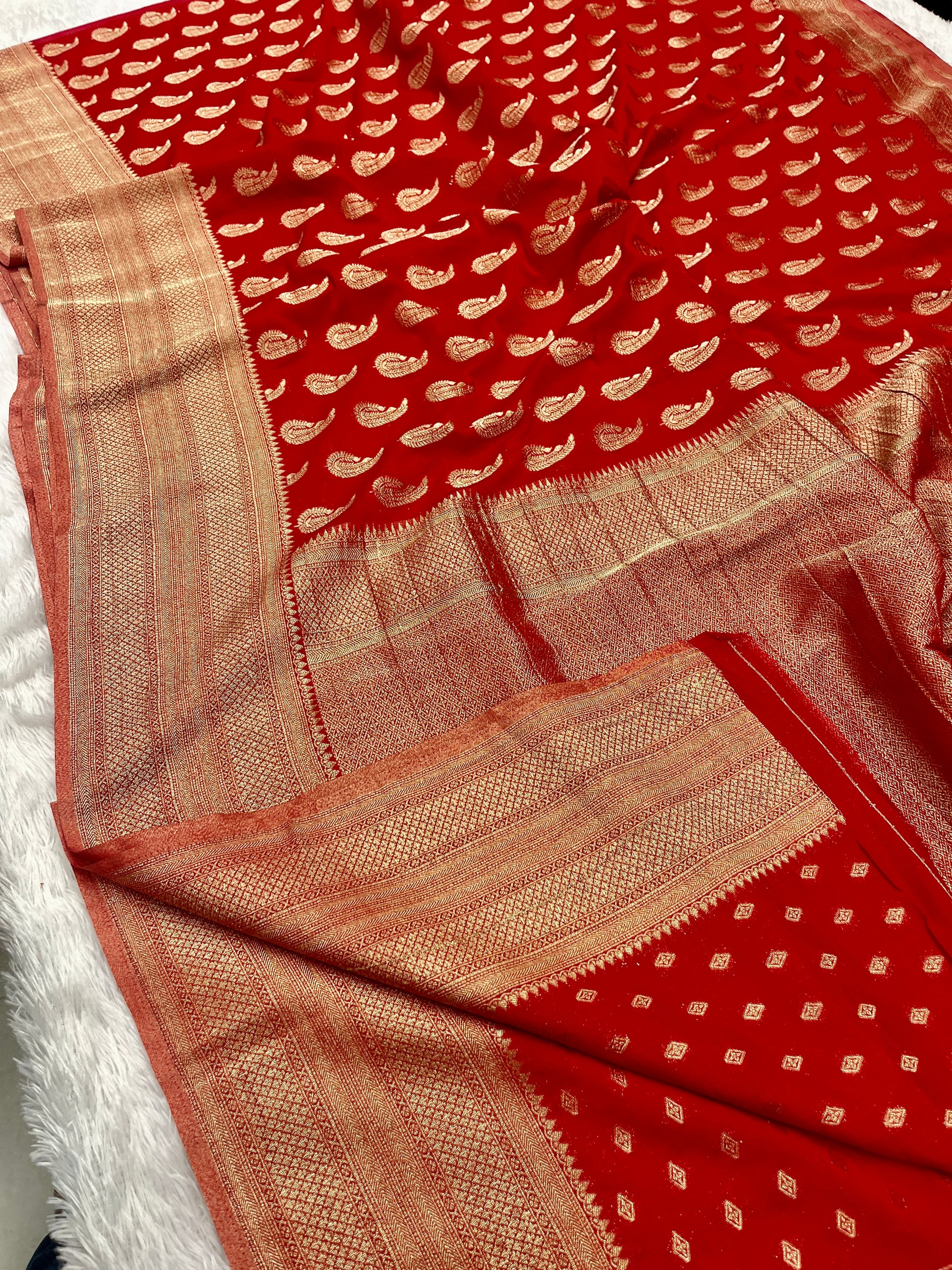 Chinon Silk Karry  Buta  Design Red color  Saree CN07