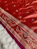 Peach Banarasi Mashru Silk Saree with Jacquard Woven Flower Buta & Rupa Sona Zari Highlights MKS086