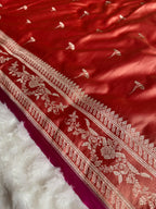 Peach Banarasi Mashru Silk Saree with Jacquard Woven Flower Buta & Rupa Sona Zari Highlights MKS086