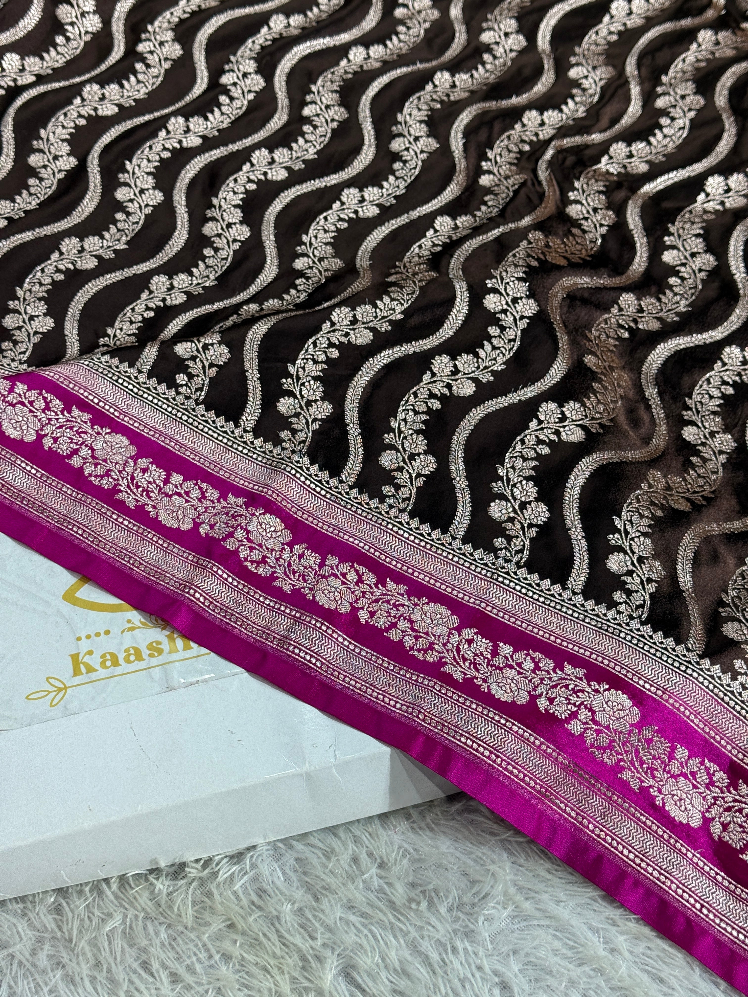 Coffee Brown & Dark Pink Mashru Kataan Silk Saree MKS361
