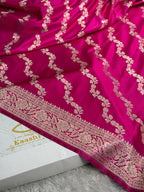 Dark Pink Banarasi Mashru Silk Saree with Aaara Woven Pattern & Scalloped MKS168