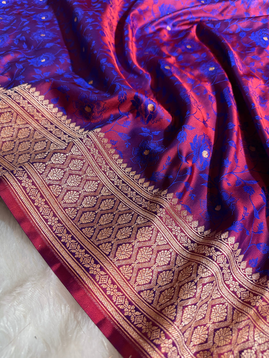 Blue Satin Mashru Silk Banarasi Saree with Dual Tone Tanchoi Pattern and Rupa-Sona Zari Work  MKS085