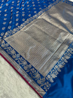 Peacock Banarasi Mashru Silk Saree with Leaf Buta Jacquard Woven Design MKS096