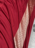 Elegant Maroon Mashru Kataan Silk Banarasi Saree with Traditional Zari Jaal Pattern | Kaashi Threads MKS403