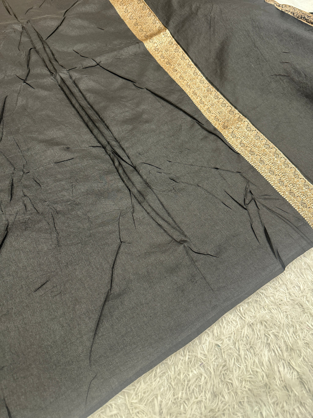 Black Banarasi Dupion Silk Saree with Embossed Antique Zari Weaving & Rich Antique Zari Pallu | STF79