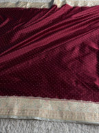 Wine & Beige Mashru Saatan Silk Saree with Chunri Buti & Rich Zari Pallu – MKS836