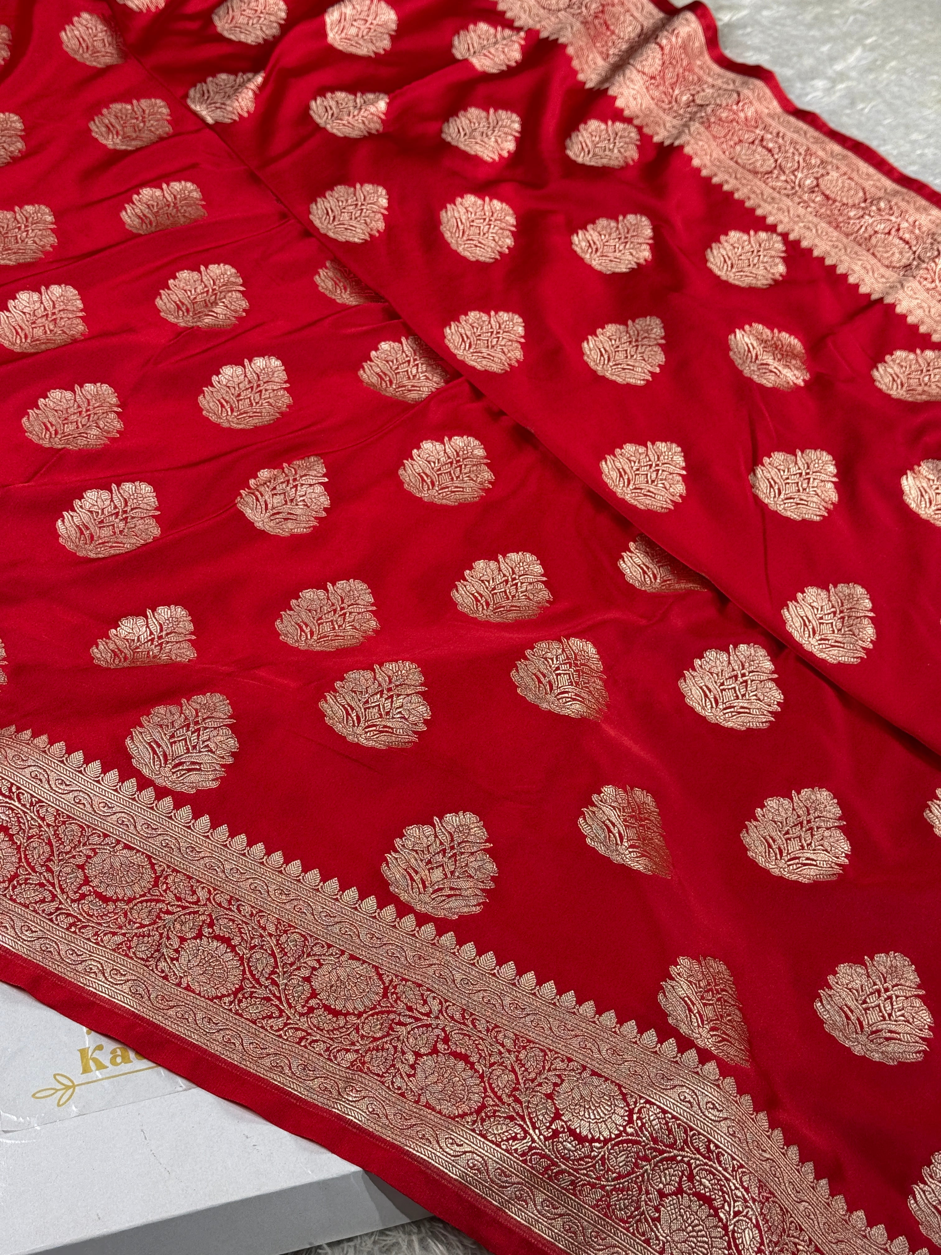 Classic Red Banarasi Mashru Silk Saree with Traditional Zari Buta – MKS402