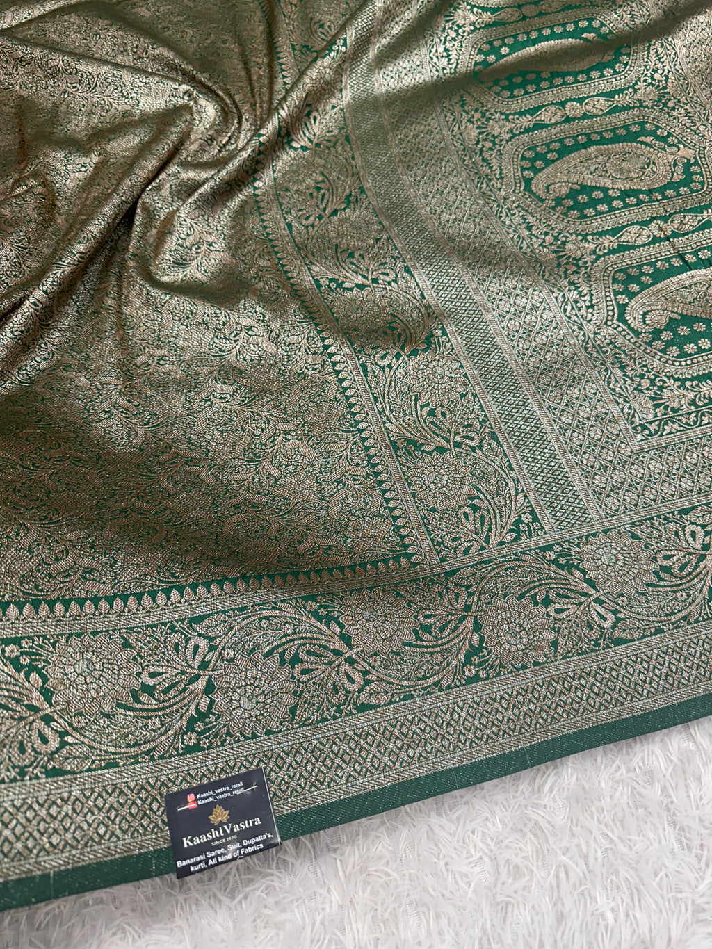 Green Banarasi Dupion Silk Saree with Embossed Antique Zari Weaving & Rich Antique Zari Pallu | STF105