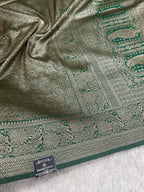 Green Banarasi Dupion Silk Saree with Embossed Antique Zari Weaving & Rich Antique Zari Pallu | STF105