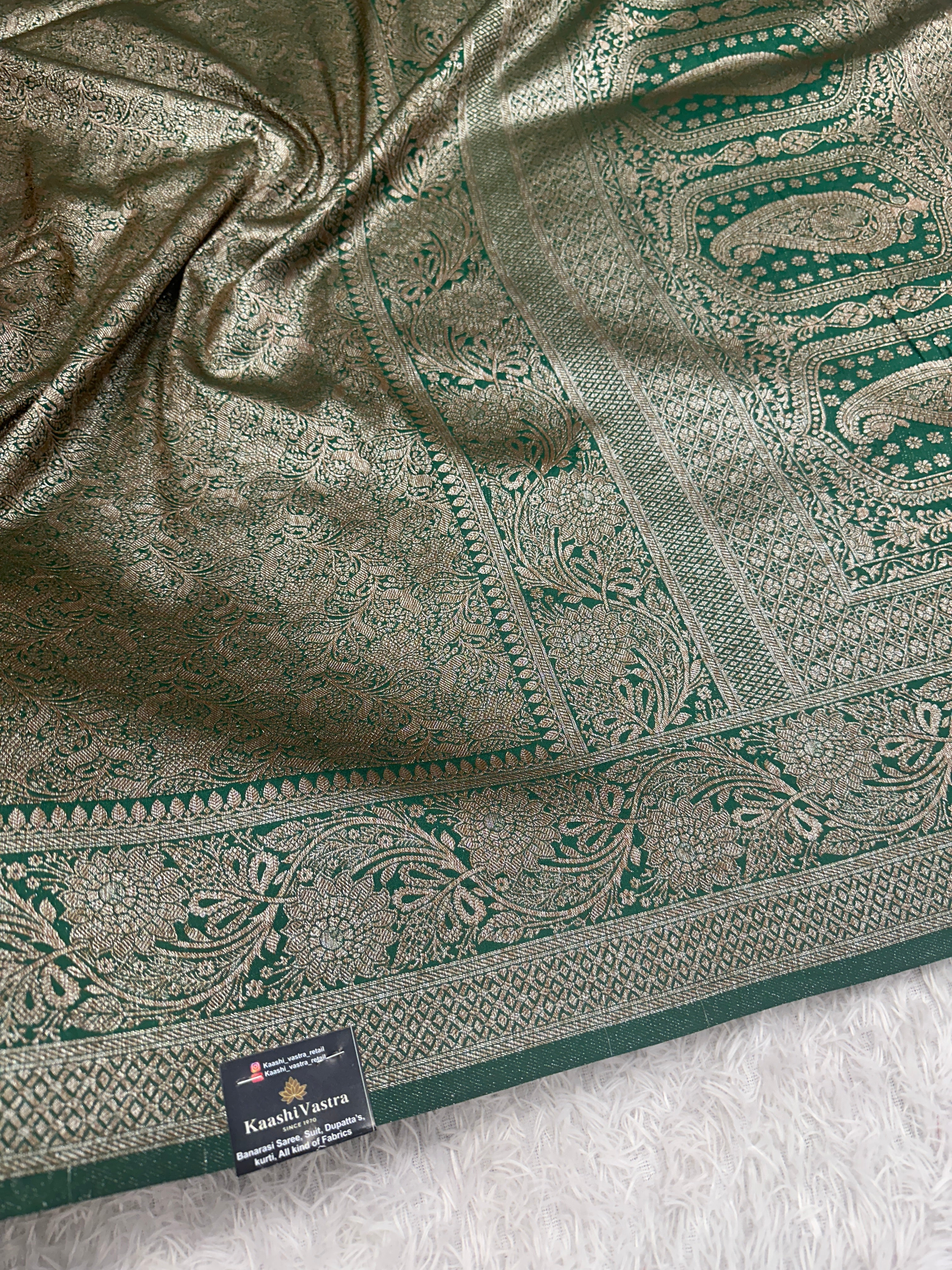 Green Banarasi Dupion Silk Saree with Embossed Antique Zari Weaving & Rich Antique Zari Pallu | STF105