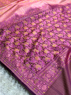 Beige with Dark Pink Banarasi Mashru Silk Saree with Jamawar Woven Design JMW11