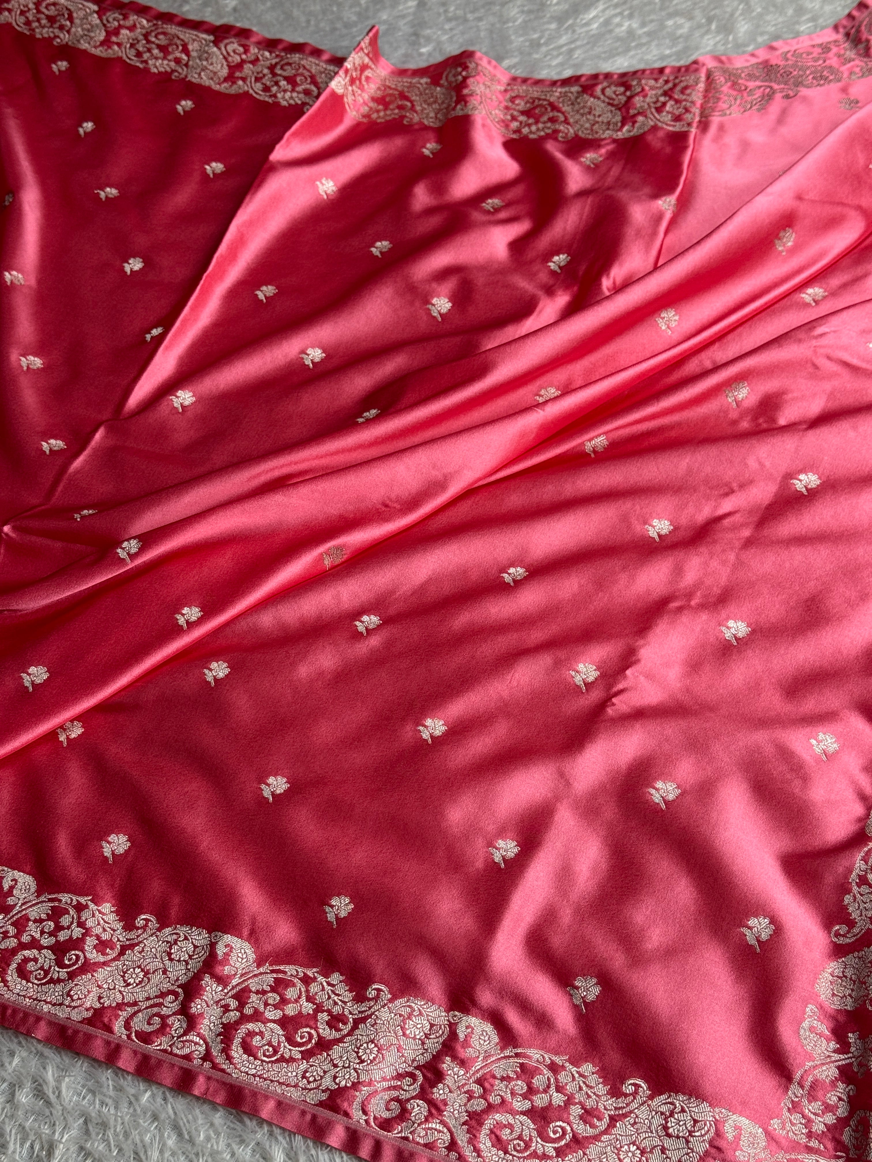 ✨ Strawberry Mashru Kataan Silk Saree with Buta Design & Zari Pallu | MKS643 ✨