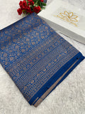 Light Blue Banarasi Dupion Silk Saree with Embossed Antique Zari Weaving & Rich Antique Zari Pallu | STF112