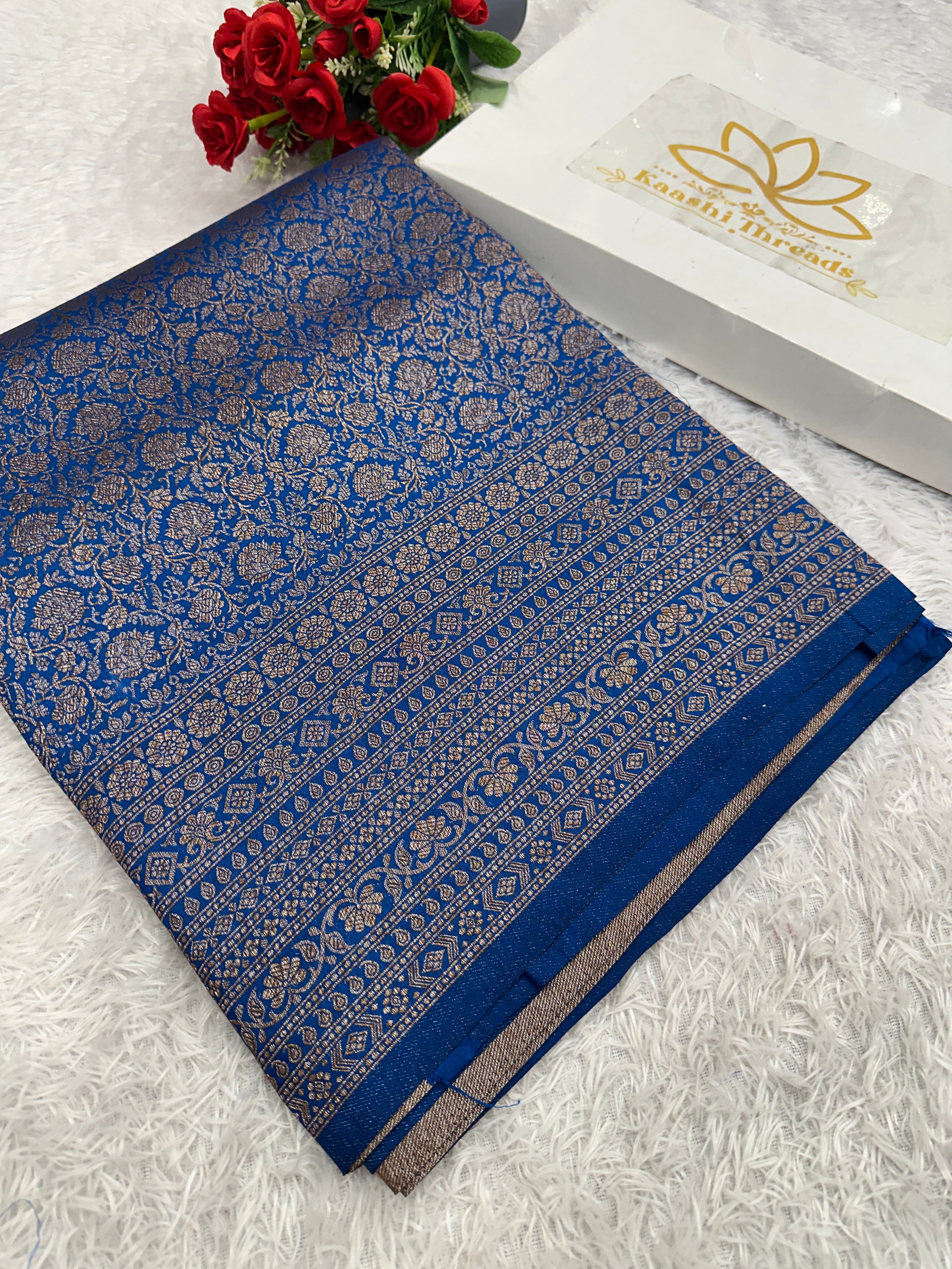 Light Blue Banarasi Dupion Silk Saree with Embossed Antique Zari Weaving & Rich Antique Zari Pallu | STF112