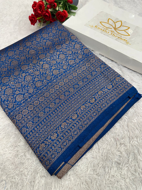 Light Blue Banarasi Dupion Silk Saree with Embossed Antique Zari Weaving & Rich Antique Zari Pallu | STF112
