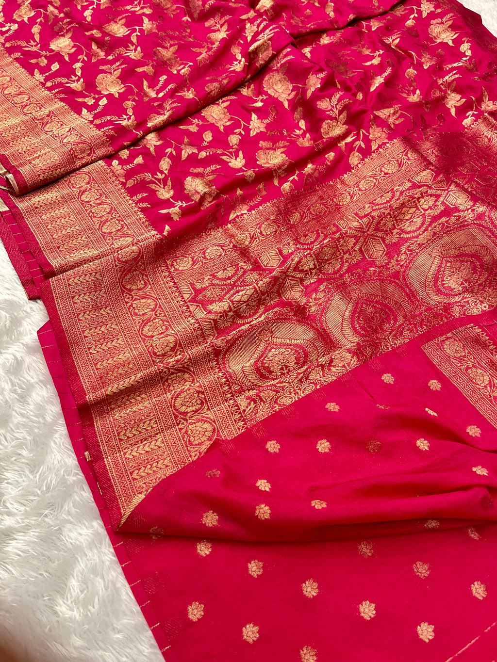 Chinon Silk Jaal Design Rani Color Saree CN03
