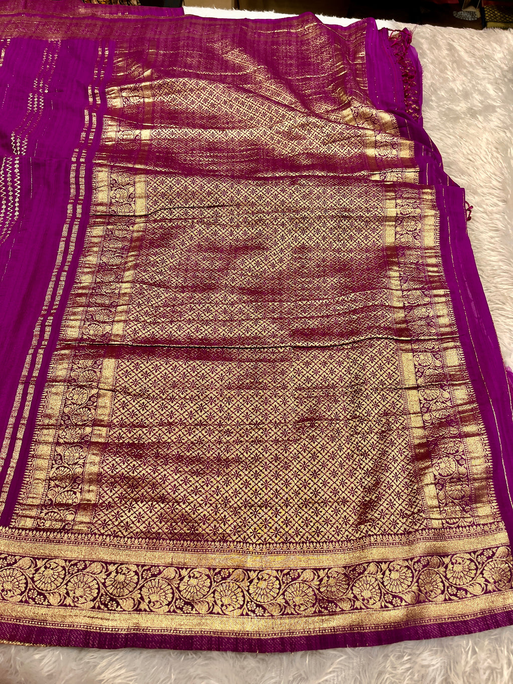 Raw Silk Zari Lining Magenta color  Saree RS003