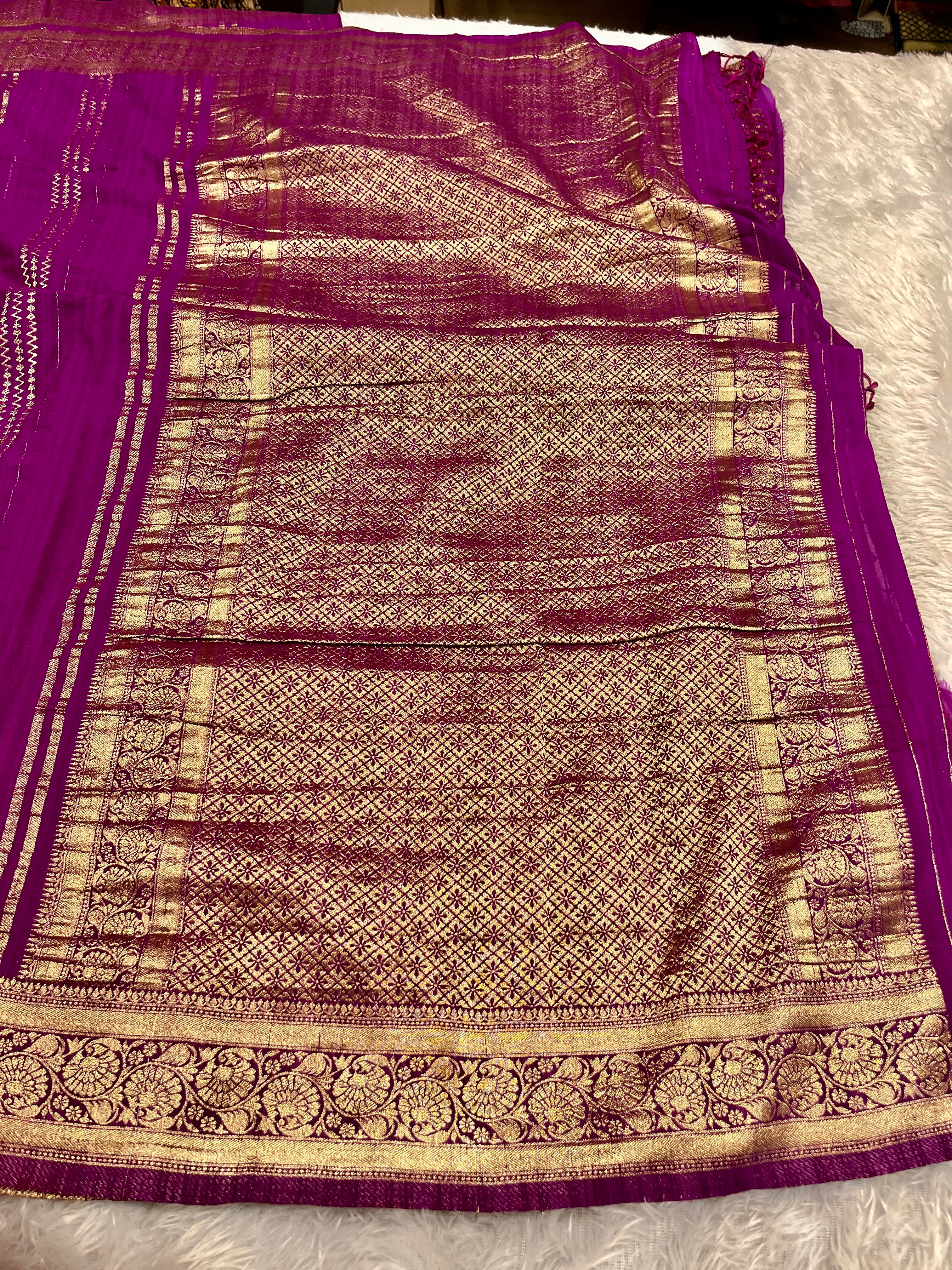 Raw Silk Zari Lining Magenta color  Saree RS003